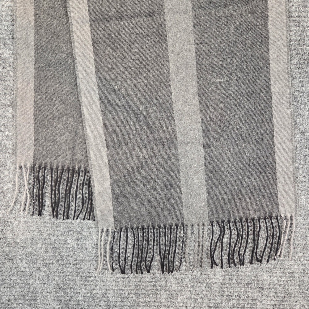 Nordstrom 100% Silk Scarf Grey Striped Fringed Winter Neckwear Accessory